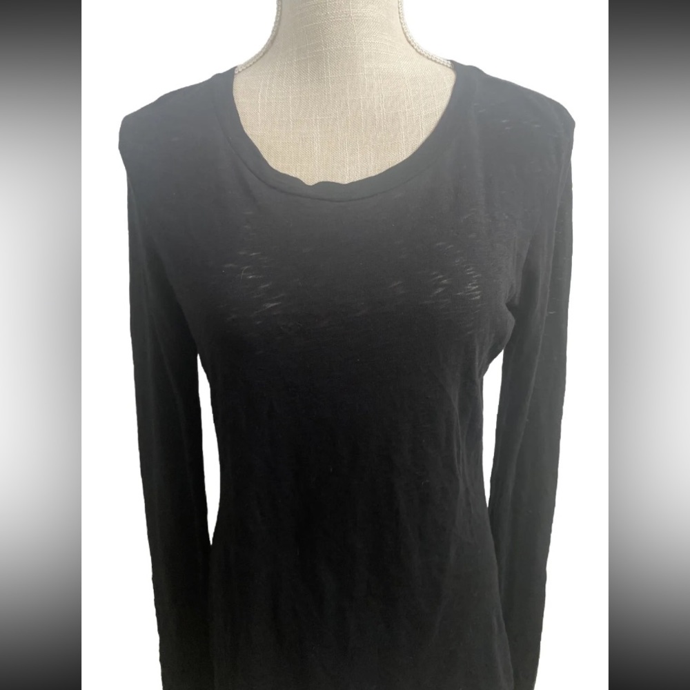 Rag & Bone Womens Black Cotton Burnout Crewneck Long Sleeves T-Shirt Top Size M - Picture 2 of 7